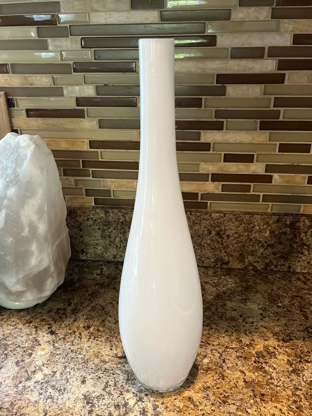 White Decorative Glass Bud Vase - Modern Home Accent 14”